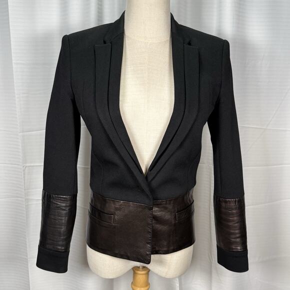GUCCI Black Jacket Blazer Bronze Leather Trim Women’s Size 38 US 8 Medium - Picture 1 of 16